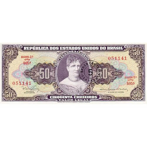 1967 - Brasil P184b billete de 5 centavos en 50 Cruzeiros