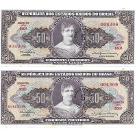 1967 - Brazil P184a 5 centavos on 50 Cruzeiros banknote