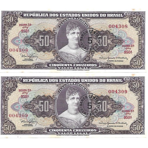 1967 - Brasil P184a billete de 5 centavos en 50 Cruzeiros