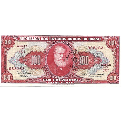 1966 - Brasil P185a billete de 10 centavos en 100 Cruzeiros