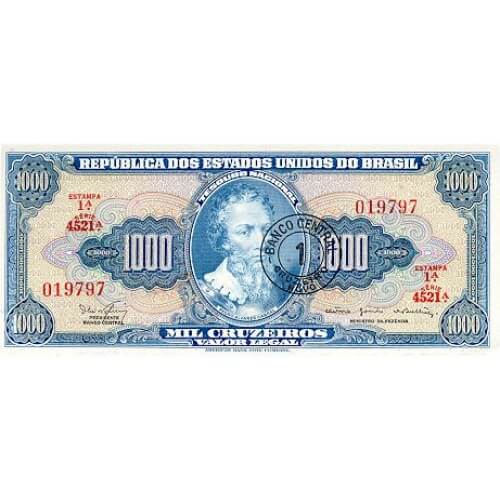 1967 - Brazil P187b 1 Cruzeiro Novo on 1000 Cruzeiros banknote