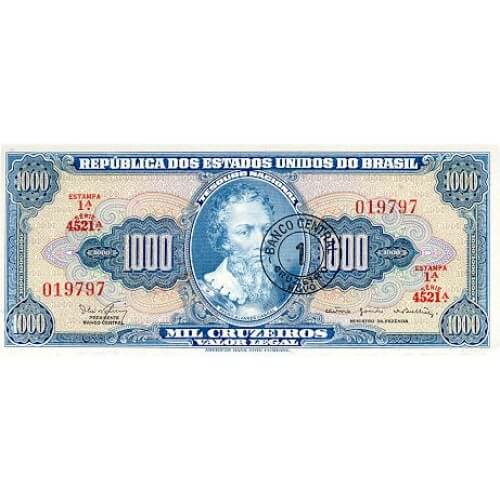 1967 - Brasil P187b billete de 1 Cruzeiro Novo en 1000 Cruzeiros