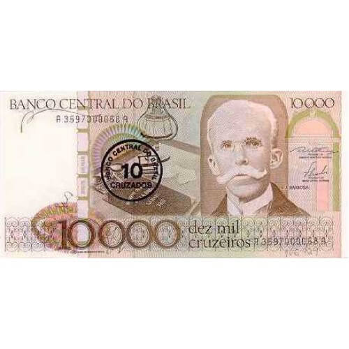 1986 - Brazil P206 10 cruzados on 10,000 cruzeiros banknote