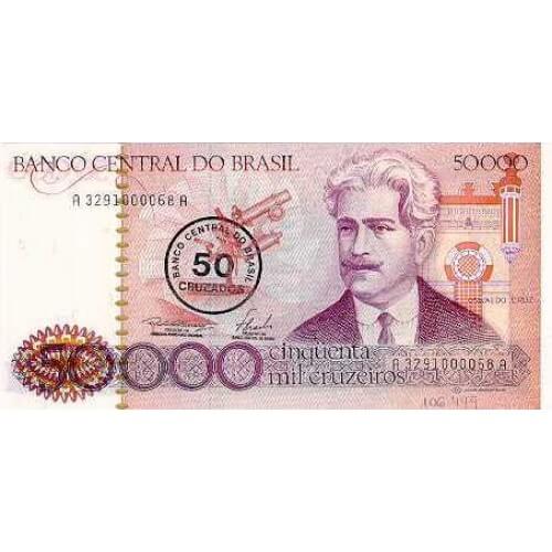 1986 - Brazil P207a 50 cruzados on 50.000 cruceiros banknote