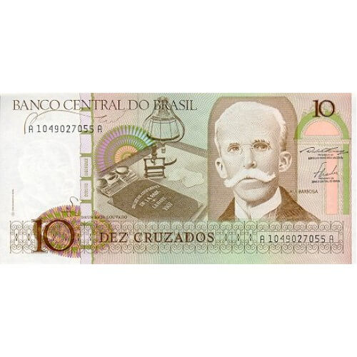 1986 - Brazil P209a 10 Cruzados banknote