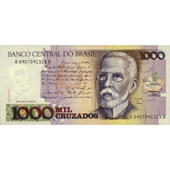 1988 - Brazil P213b 1,000 Cruzados banknote 1988 - Brazil P213b 1,000 Cruzados banknote