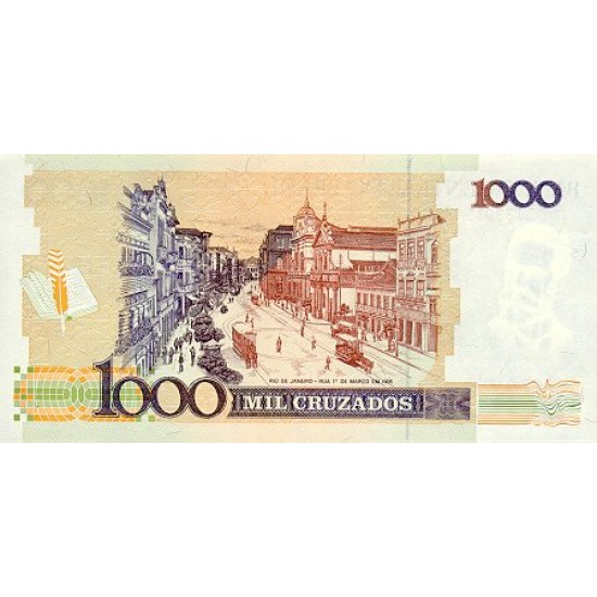 1989 - Brasil P216b 1 cruzado novo on 1,000 cruzados banknote 1989 - Brasil P216b 1 cruzado novo on 1,000 cruzados banknote