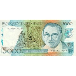 1989 - Brazil P217a 5 cruzados novos on 5,000 Cruzados banknote