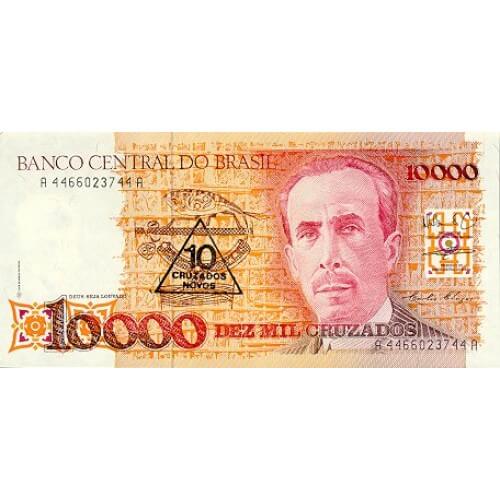 1990 - Brazil P218b 10 cruzados novos on 10,000 cruzados banknote
