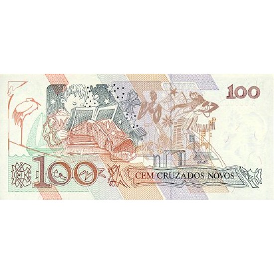 1990 - Brazil P224b 100 cruceiros on 100 cruzados novos banknote 1990 - Brazil P224b 100 cruceiros on 100 cruzados novos banknote