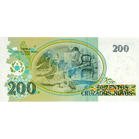 1990 - Brazil P225b 200 cruceiros on 200 cruzados novos banknote 1990 - Brazil P225b 200 cruceiros on 200 cruzados novos banknote