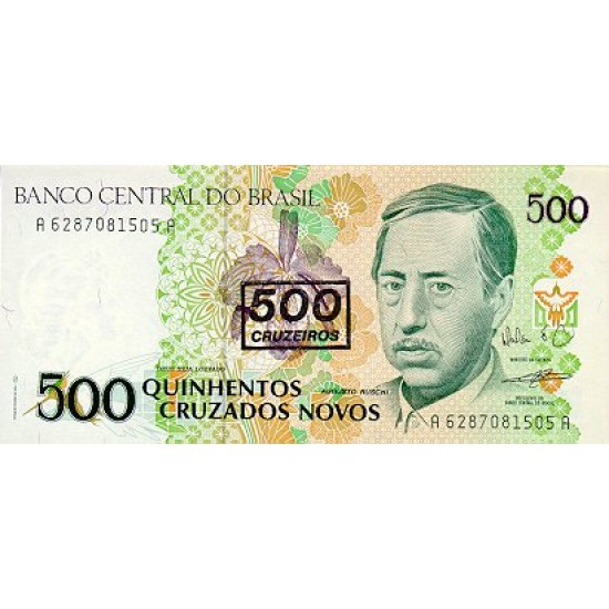 1990 - Brasil P226b 500 cruceiros on 500 cruzados novos banknote 1990 - Brasil P226b 500 cruceiros on 500 cruzados novos banknote