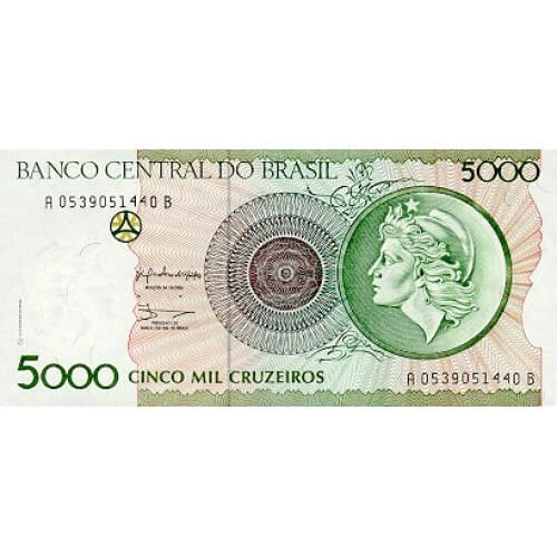 1990 - Brazil P227a 5.000 Cruzeiros banknote