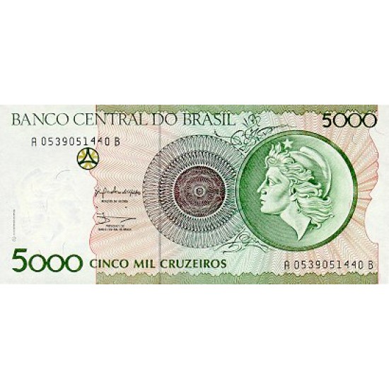 1990 - Brazil P227 5,000 Cruceiros banknote 1990 - Brazil P227 5,000 Cruceiros banknote
