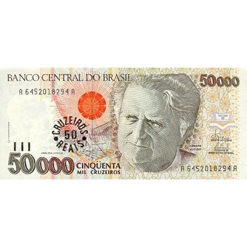 1993 - Brazil P237 50 cruzeiros reais on 50000 cruceiros banknote