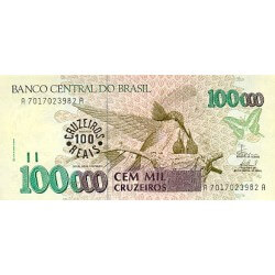 1993 - Brasil P238 billete 100 cruzeiros reais en 100.000 cruzeiros