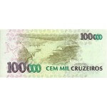 1993 - Brazil P228 100 cruceiros reais on 100,000 cruceiros banknote