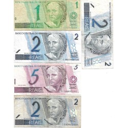 LOTE de billetes de BRASIL (243e BC, 249 BC, 249 MBC, 249 BC- y 244 MBC)