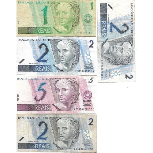 LOTE de billetes de BRASIL (243e BC, 249 BC, 249 MBC, 249 BC- y 244 MBC)