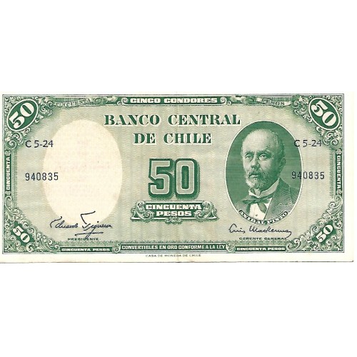 1961 - Chile P126b billete 5 centesimos de escudo en 50 pesos EBC