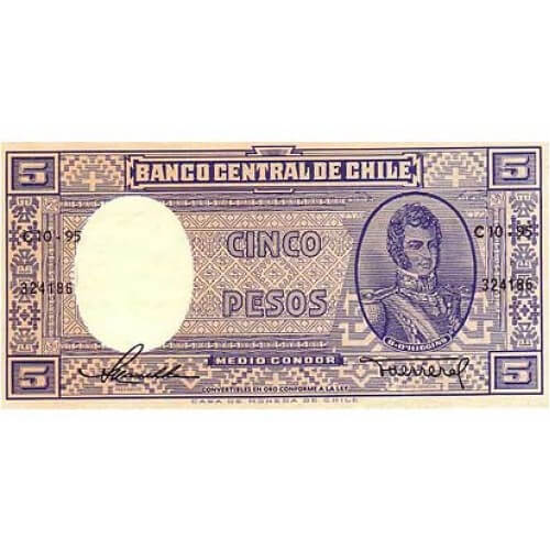 1958/1959 - Chile P119 5 Pesos banknote