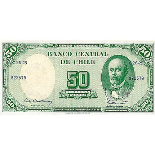 1961 - Chile P126b 5 cents. on 50 pesos banknote