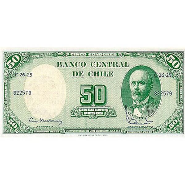 1960/1961 - Chile P126b 5 cents. on 50 pesos banknote