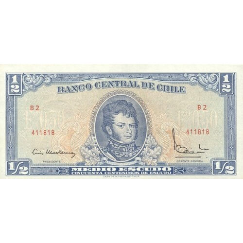 1962/1975 - Chile P134Aa 1/2 Escudo banknote