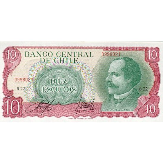 1976 - Chile P142A 10 Escudos banknote 1976 - Chile P142A 10 Escudos banknote