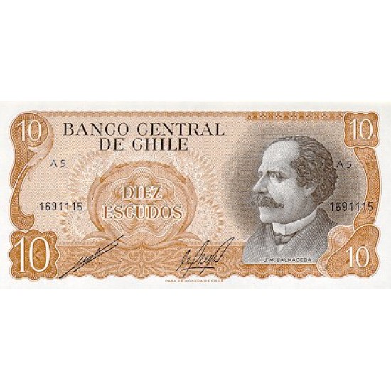 1976 - Chile P143 10 Escudos banknote 1976 - Chile P143 10 Escudos banknote