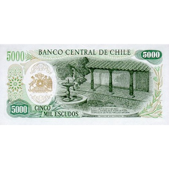 1967/1976 - Chile P147b 5,000 escudos banknote 1967/1976 - Chile P147b 5,000 escudos banknote