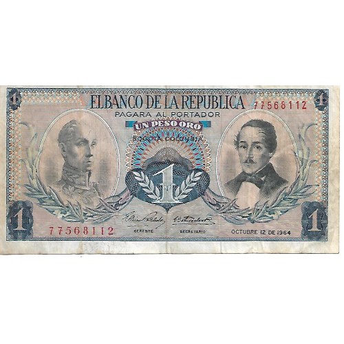 1964 - Colombia P404b billete de 1 Peso oro BC 1964 - Colombia P404b billete de 1 Peso oro BC