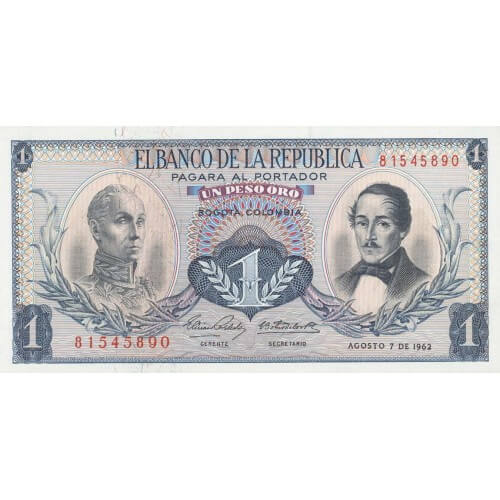 1963 - Colombia P404b billete de 1 Peso oro