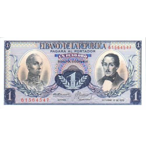 1973 - Colombia P404e 1 Peso Oro banknote
