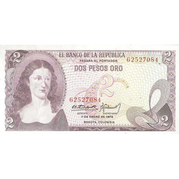 1973 - Colombia P413a 2 Pesos Oro banknote