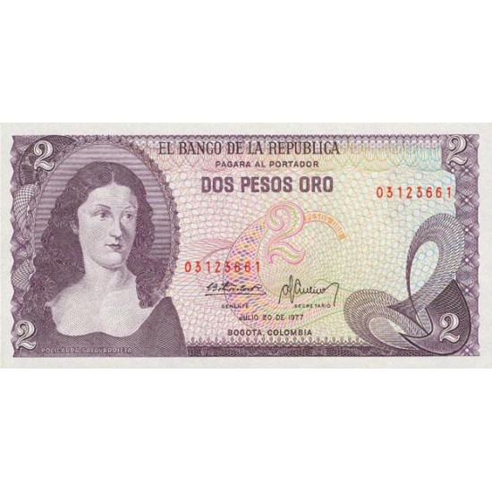 1977 - Colombia P413b 2 Pesos Oro banknote 1977 - Colombia P413b 2 Pesos Oro banknote