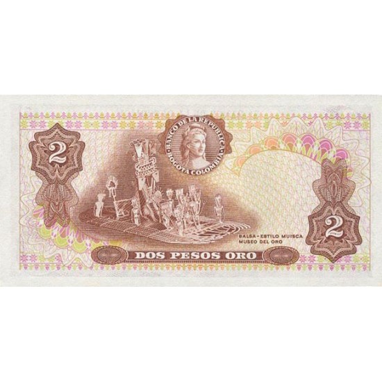 1977 - Colombia P413b 2 Pesos Oro banknote 1977 - Colombia P413b 2 Pesos Oro banknote