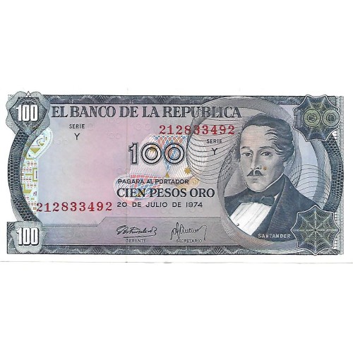 1974 - Colombia PIC 415 billete de 100 Pesos Oro EBC