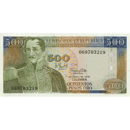 1979 - Colombia P420b billete de 500 Pesos Oro