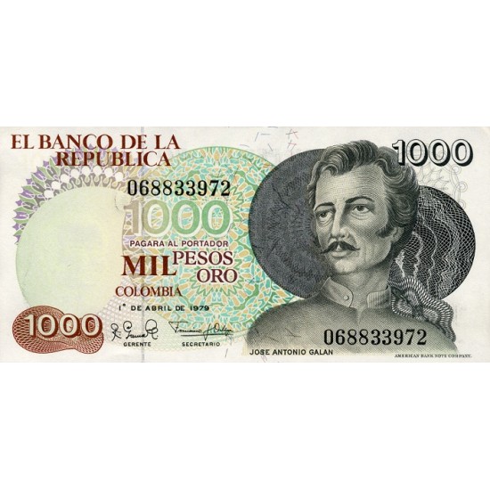 1979 - Colombia P421a 1,000 Pesos Oro banknote 1979 - Colombia P421a 1,000 Pesos Oro banknote