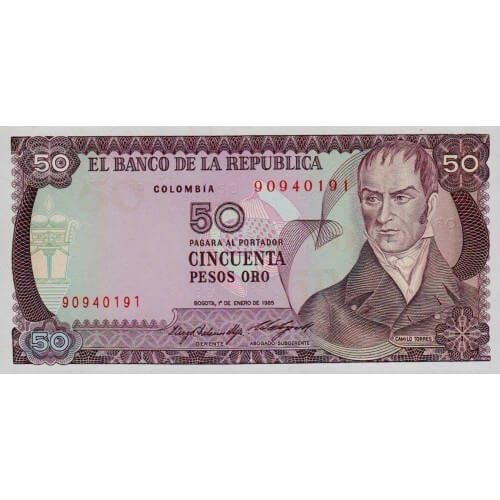 1986 - Colombia P425b billete de 50 Pesos Oro