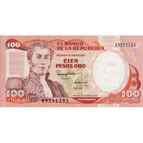 1991 - Colombia P426e billete de 100 Pesos Oro