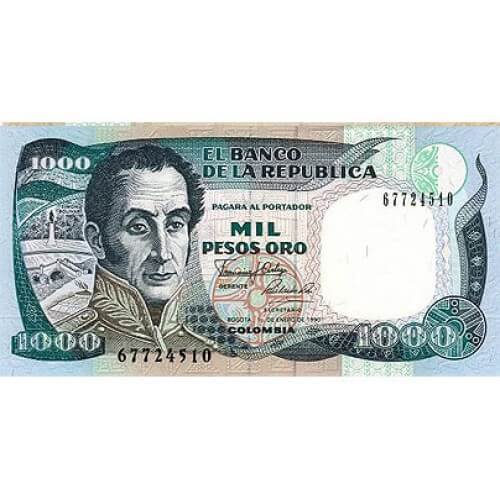 1990 - Colombia P432 1,000 Pesos Oro banknote