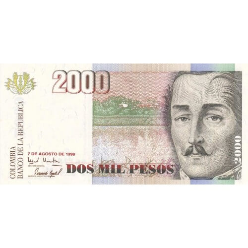 1998 - Colombia P445d 2,000 Pesos banknote