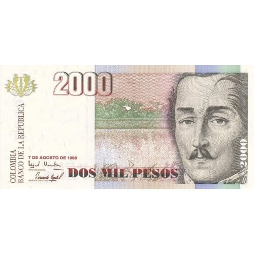 1997 - Colombia P445b billete de 2.000 Pesos