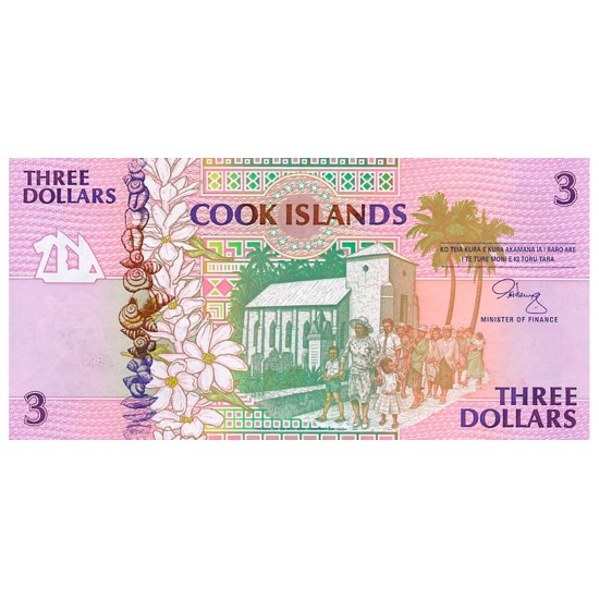 1992 - Cook Islands P7 3 Dollars banknote 1992 - Cook Islands P7 3 Dollars banknote