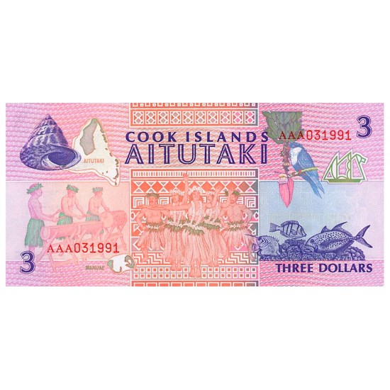 1992 - Cook Islands P7 3 Dollars banknote 1992 - Cook Islands P7 3 Dollars banknote