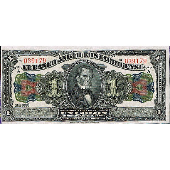 1917 - Costa Rica P-PS121 1 Colon banknote 1917 - Costa Rica P-PS121 1 Colon banknote