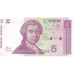 1991 - Croacia PIC 17a  5 Dinars  banknote