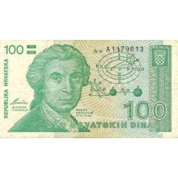 1991 - Croacia Pic 20a 100 Dinars banknote